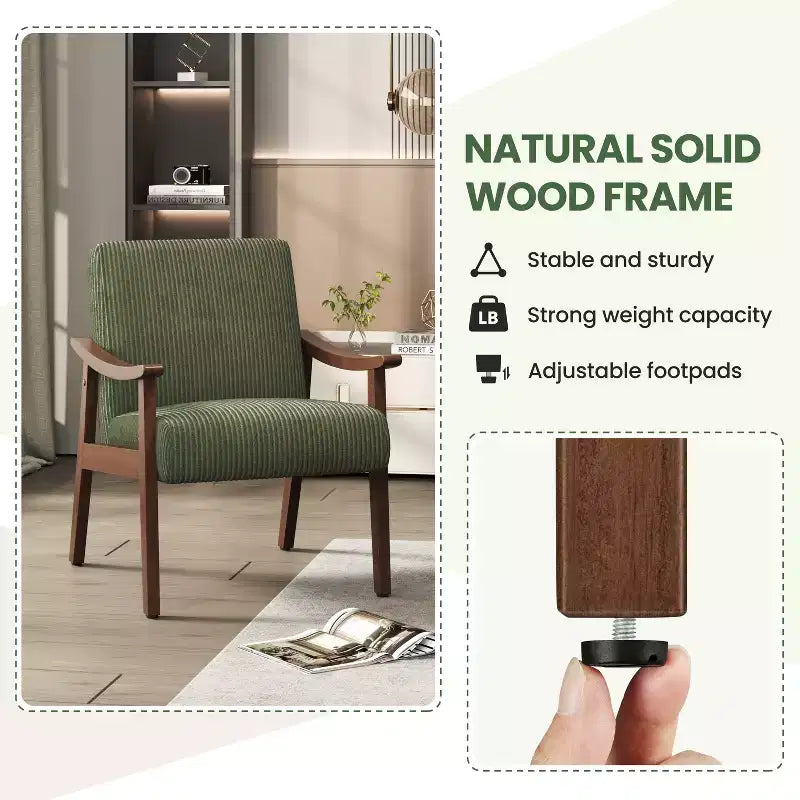 Lot de 2 fauteuils modernes du milieu du siècle avec pieds en bois massif pour le salon, la chambre ou la chambre d’amis