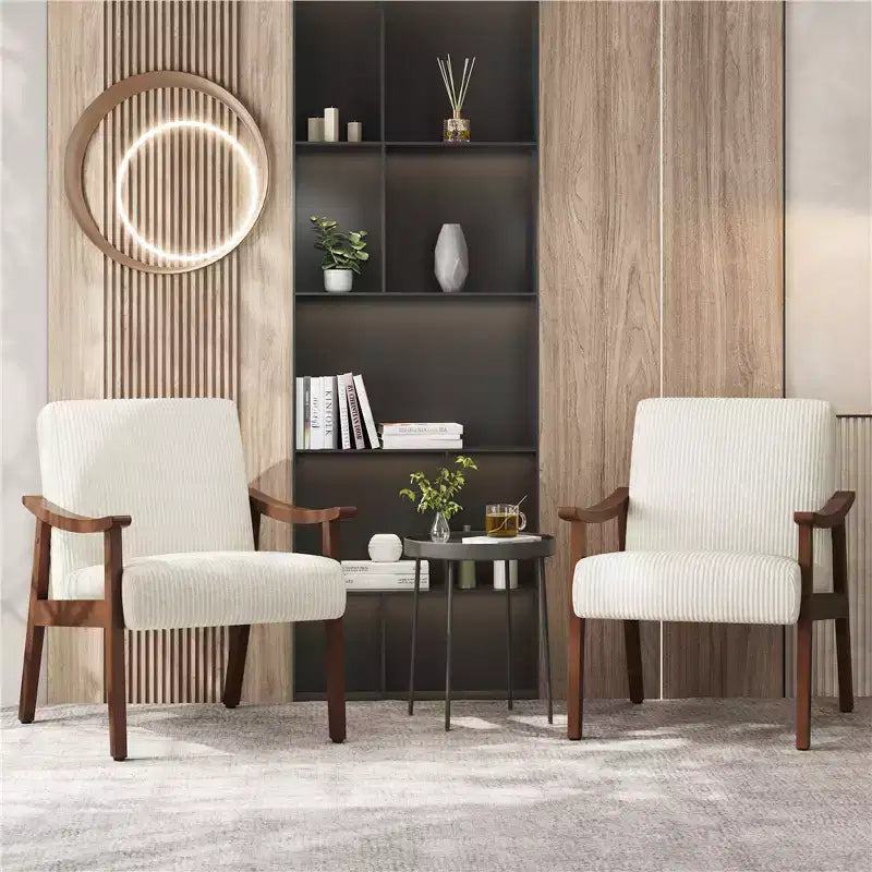 Lot de 2 fauteuils modernes du milieu du siècle avec pieds en bois massif pour le salon, la chambre ou la chambre d’amis