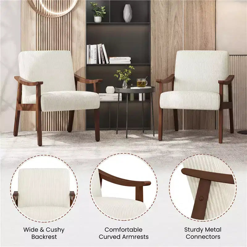 Lot de 2 fauteuils modernes du milieu du siècle avec pieds en bois massif pour le salon, la chambre ou la chambre d’amis