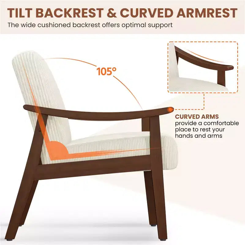 Lot de 2 fauteuils modernes du milieu du siècle avec pieds en bois massif pour le salon, la chambre ou la chambre d’amis