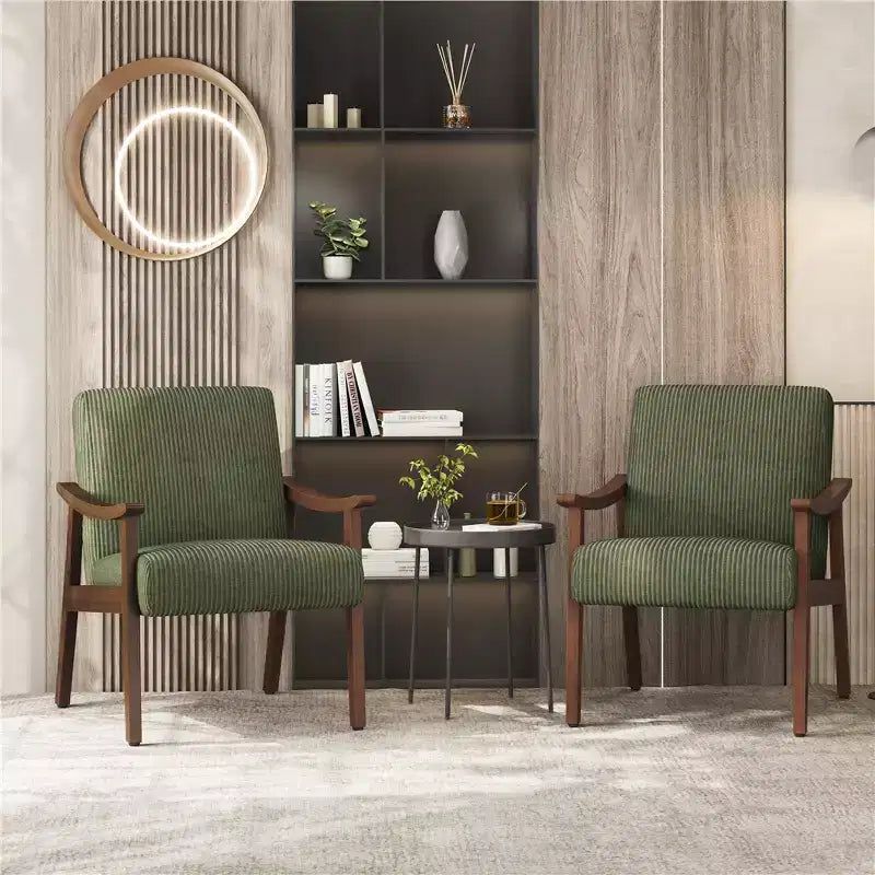 Lot de 2 fauteuils modernes du milieu du siècle avec pieds en bois massif pour le salon, la chambre ou la chambre d’amis