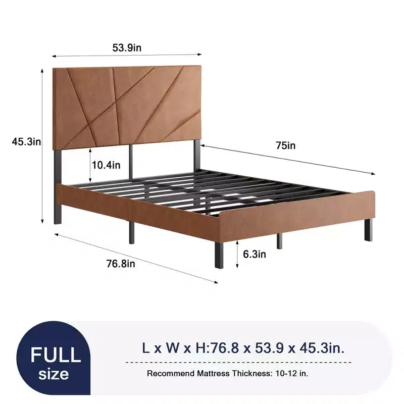 Lit rembourré grand format/queen/king avec tête de lit, cadre de lit plateforme en métal avec rangement sous le lit, brun antique