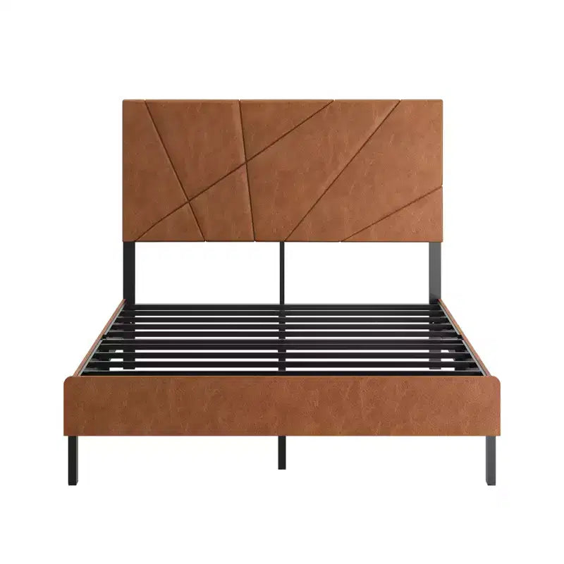 Lit rembourré grand format/queen/king avec tête de lit, cadre de lit plateforme en métal avec rangement sous le lit, brun antique