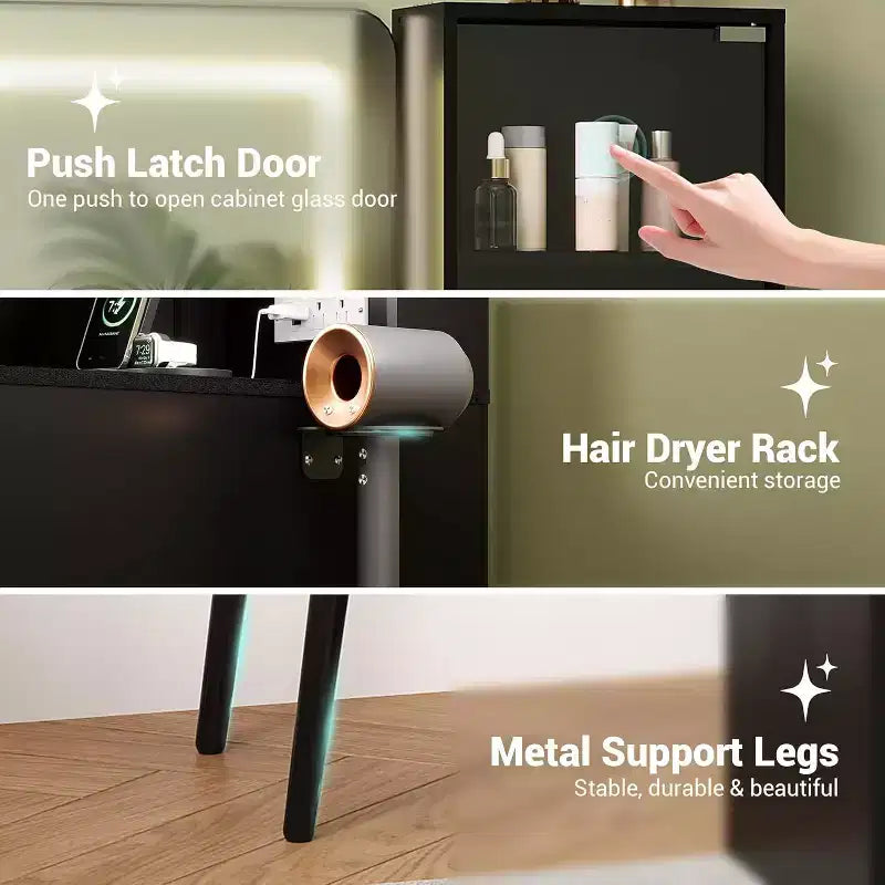 Schminktisch mit 5 Schubladen, 3 Regalen und Glasplatte, Schlafzimmer-Schminktisch-Set für Schlafzimmer und Wohnzimmer