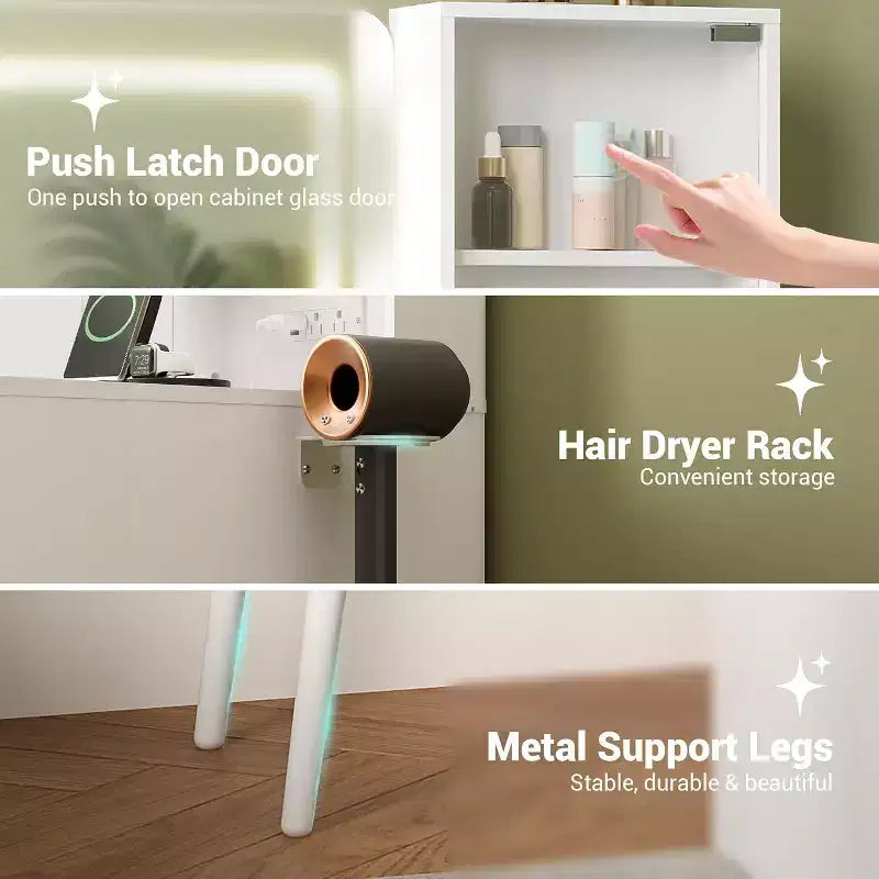 Schminktisch mit 5 Schubladen, 3 Regalen und Glasplatte, Schlafzimmer-Schminktisch-Set für Schlafzimmer und Wohnzimmer