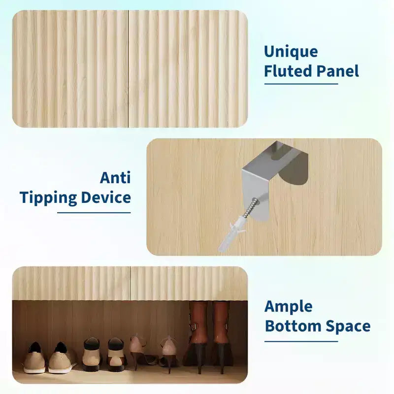 Meuble à chaussures cannelé à 5 niveaux avec portes, hauteur de 44.5, rangement à chaussures moderne avec tablettes réglables, autoportant, pour entrée et couloir