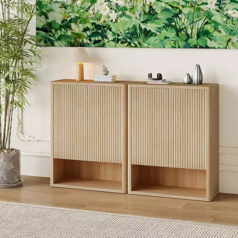 Meuble à chaussures cannelé à 5 niveaux avec portes, hauteur de 44.5, rangement à chaussures moderne avec tablettes réglables, autoportant, pour entrée et couloir