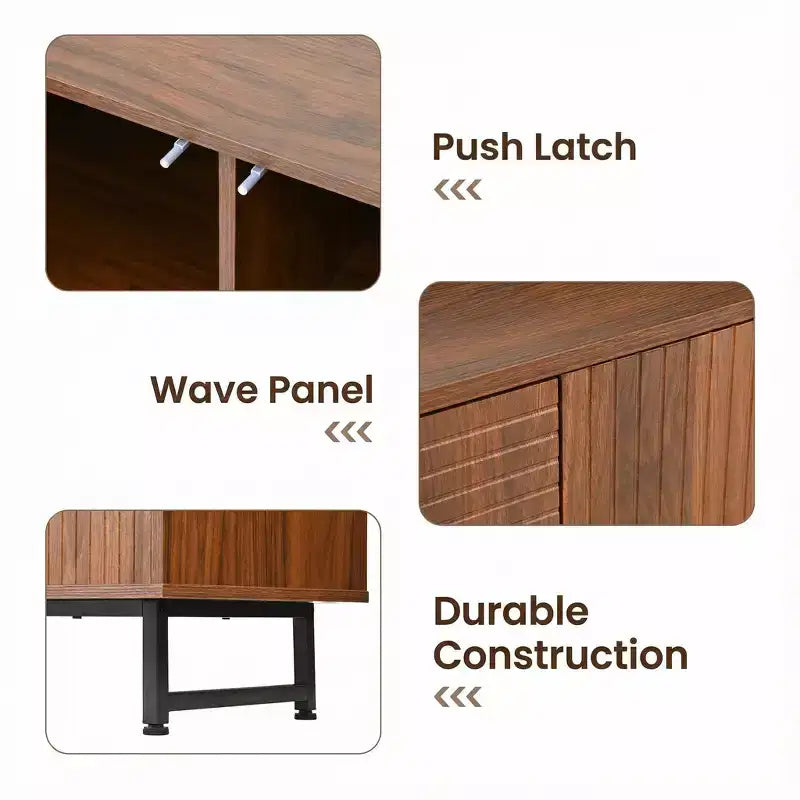 Hochwertiges Sideboard aus Walnussholz im Mid-Century-Stil mit geometrisch geschnitzten Türen