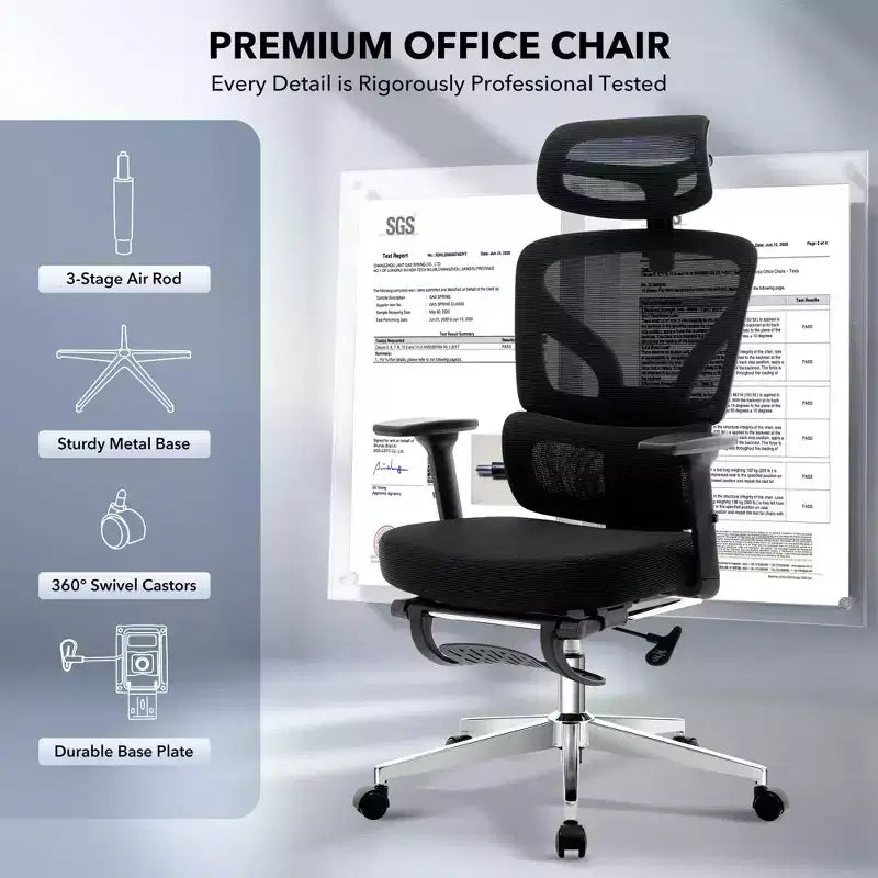 Chaise de bureau ergonomique - Chaise de bureau en maille pour la maison avec soutien lombaire, chaise d’ordinateur et de jeu à dossier haut avec appuie-tête, chaise de travail pivotante à roulettes