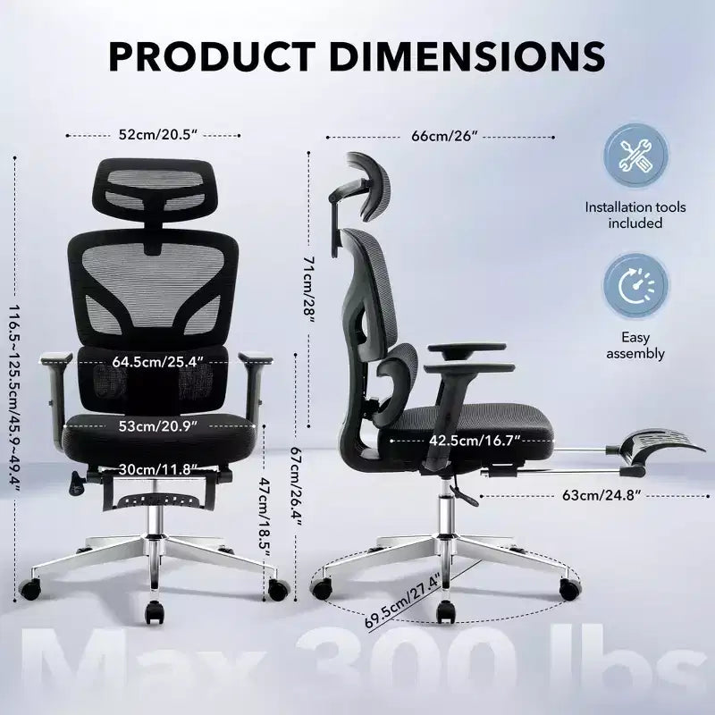 Chaise de bureau ergonomique - Chaise de bureau en maille pour la maison avec soutien lombaire, chaise d’ordinateur et de jeu à dossier haut avec appuie-tête, chaise de travail pivotante à roulettes