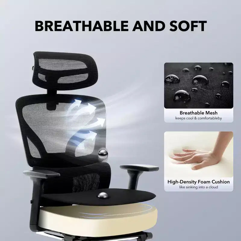 Chaise de bureau ergonomique - Chaise de bureau en maille pour la maison avec soutien lombaire, chaise d’ordinateur et de jeu à dossier haut avec appuie-tête, chaise de travail pivotante à roulettes
