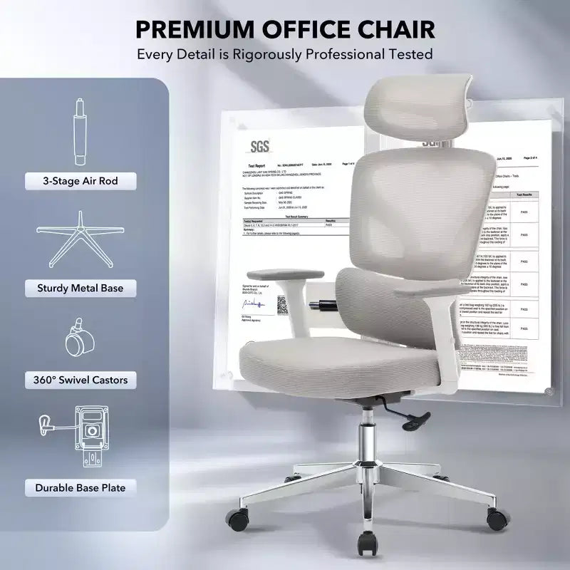 Chaise de bureau ergonomique - Chaise de bureau en maille pour la maison avec soutien lombaire, chaise d’ordinateur et de jeu à dossier haut avec appuie-tête, chaise de travail pivotante à roulettes