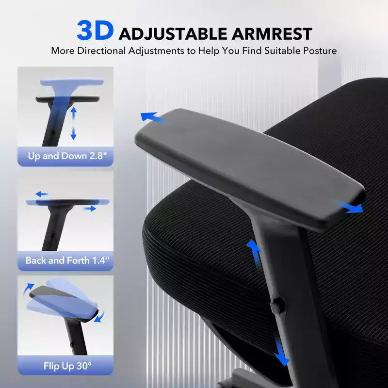 Chaise de bureau ergonomique - Chaise de bureau en maille pour la maison avec soutien lombaire, chaise d’ordinateur et de jeu à dossier haut avec appuie-tête, chaise de travail pivotante à roulettes
