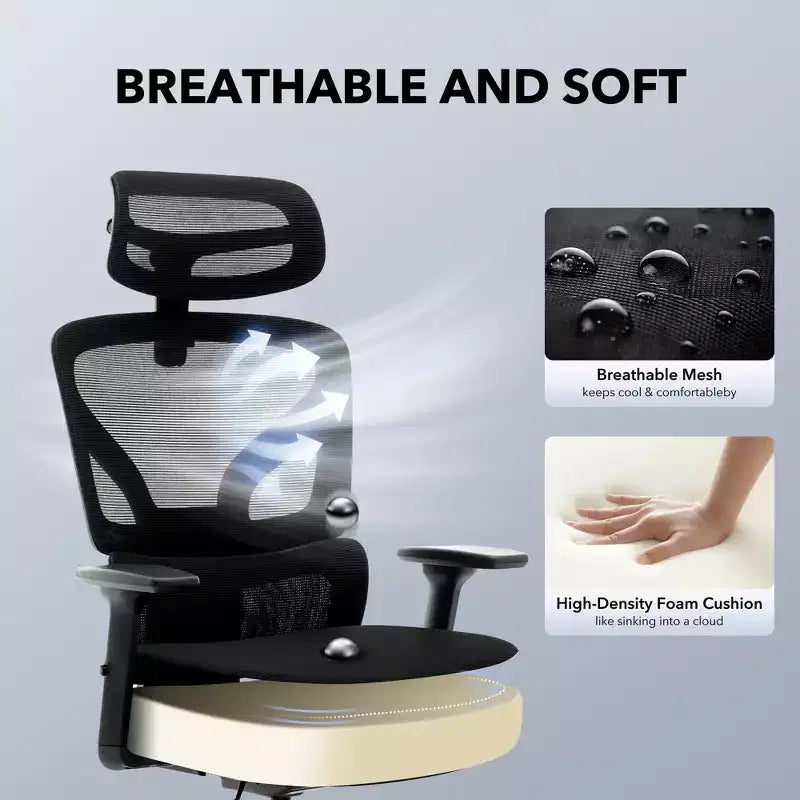 Chaise de bureau ergonomique - Chaise de bureau en maille pour la maison avec soutien lombaire, chaise d’ordinateur et de jeu à dossier haut avec appuie-tête, chaise de travail pivotante à roulettes