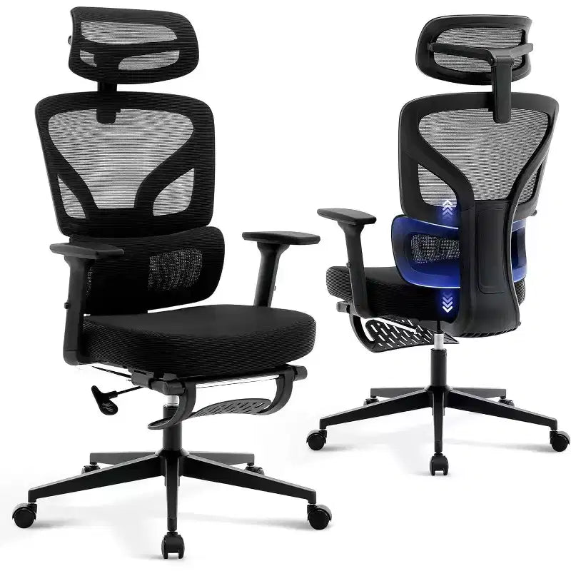 Chaise de bureau ergonomique - Chaise de bureau en maille pour la maison avec soutien lombaire, chaise d’ordinateur et de jeu à dossier haut avec appuie-tête, chaise de travail pivotante à roulettes