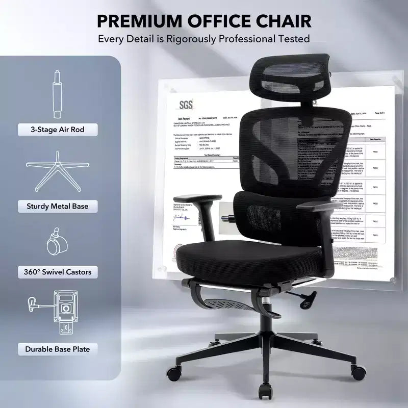 Chaise de bureau ergonomique - Chaise de bureau en maille pour la maison avec soutien lombaire, chaise d’ordinateur et de jeu à dossier haut avec appuie-tête, chaise de travail pivotante à roulettes