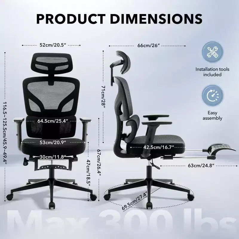Chaise de bureau ergonomique - Chaise de bureau en maille pour la maison avec soutien lombaire, chaise d’ordinateur et de jeu à dossier haut avec appuie-tête, chaise de travail pivotante à roulettes