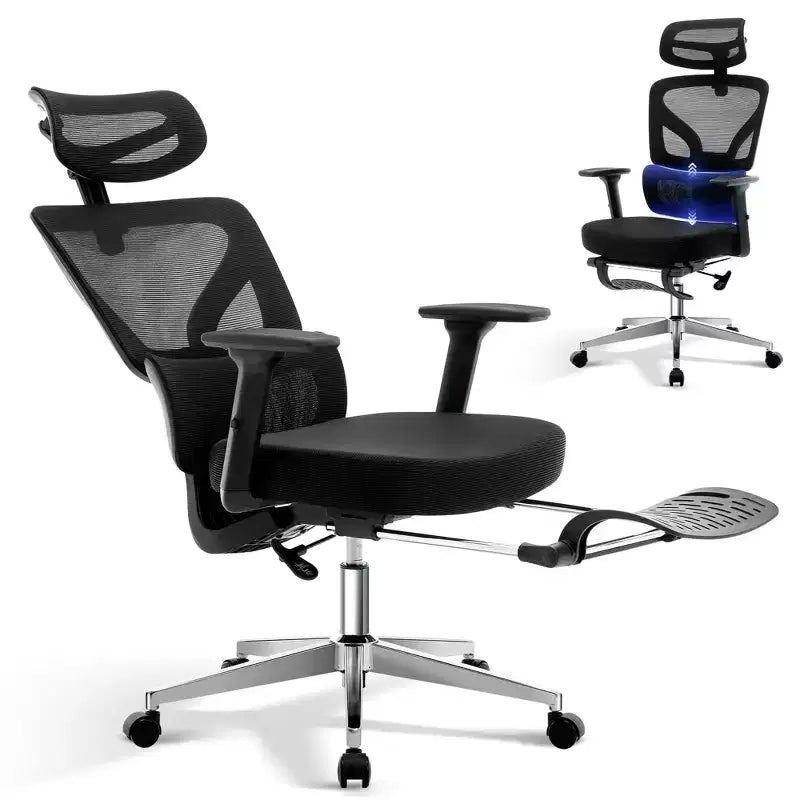 Ergonomischer Bürostuhl - Mesh-Schreibtischstuhl für zu Hause mit Lendenstütze, hochlehniger Computer- und Gamingstuhl mit Kopfstütze, drehbarer Arbeitsstuhl mit Rollen