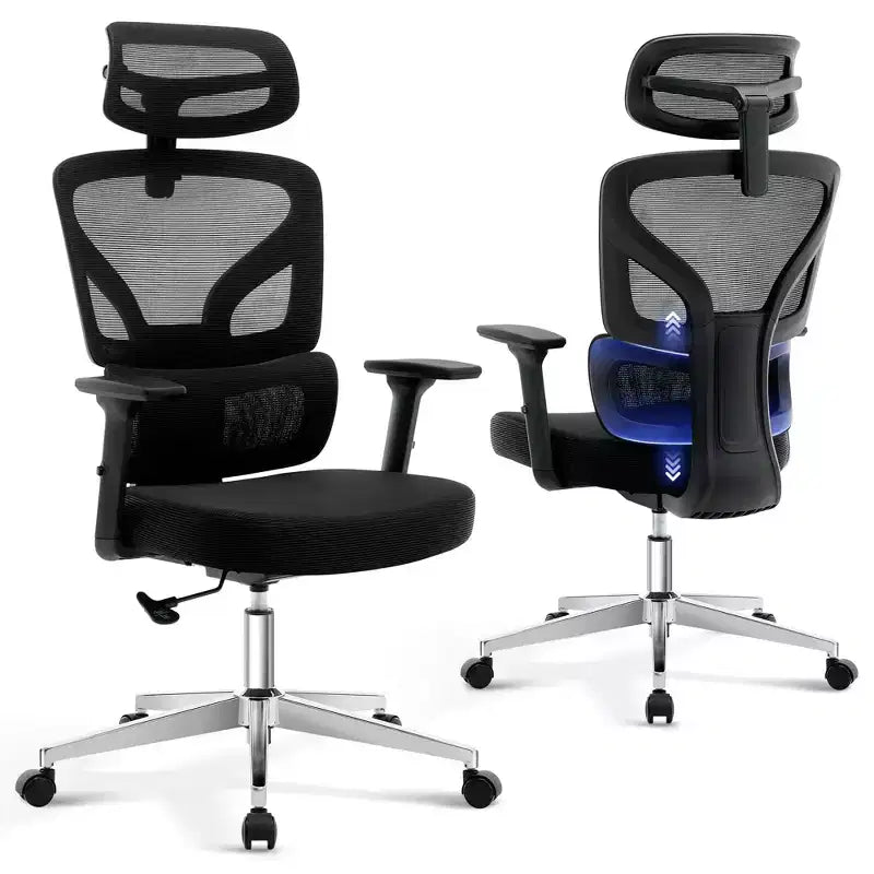 Ergonomischer Bürostuhl - Mesh-Schreibtischstuhl für zu Hause mit Lendenstütze, hochlehniger Computer- und Gamingstuhl mit Kopfstütze, drehbarer Arbeitsstuhl mit Rollen