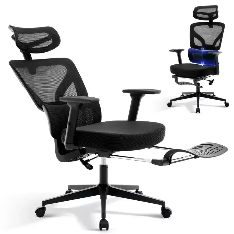 Ergonomischer Bürostuhl - Mesh-Schreibtischstuhl für zu Hause mit Lendenstütze, hochlehniger Computer- und Gamingstuhl mit Kopfstütze, drehbarer Arbeitsstuhl mit Rollen