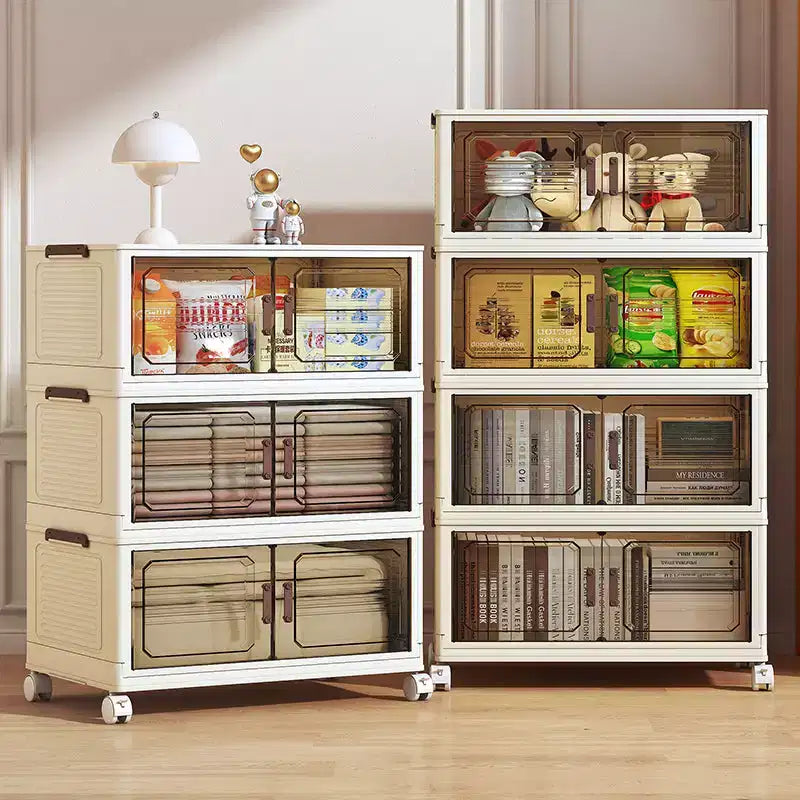 Cajas de almacenamiento apilables y plegables, armario de almacenamiento plegable con puertas, tapa y ruedas, organizador de clóset para apartamento, hogar, residencia estudiantil u oficina