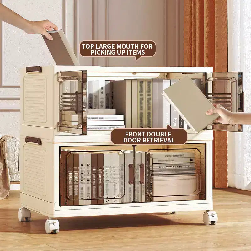 Cajas de almacenamiento apilables y plegables, armario de almacenamiento plegable con puertas, tapa y ruedas, organizador de clóset para apartamento, hogar, residencia estudiantil u oficina