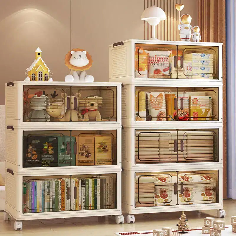Stapelbare, zusammenklappbare Aufbewahrungsboxen, faltbarer Aufbewahrungsschrank mit Deckel, Türen und Rollen, Kleiderschrank-Organizer für Wohnung, Zuhause, Wohnheim und Büro