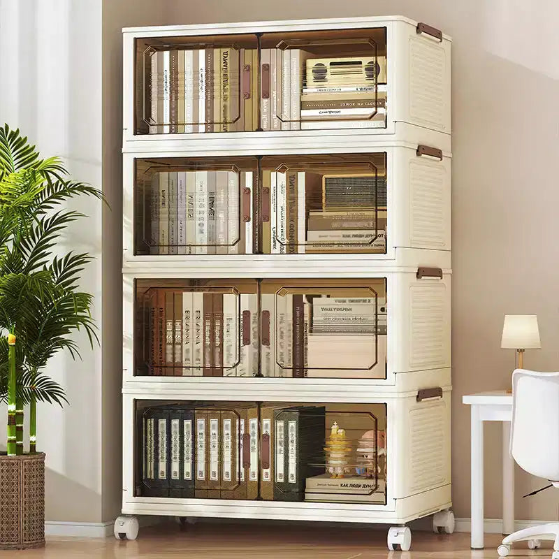 Cajas de almacenamiento apilables y plegables, armario de almacenamiento plegable con puertas, tapa y ruedas, organizador de clóset para apartamento, hogar, residencia estudiantil u oficina