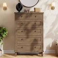 Commode haute de 47 avec 6 tiroirs - Coffre en bois vintage, poignées sculptées et pieds fuselés - Grand espace de rangement pour chambre, salon ou entrée - Meuble moderne