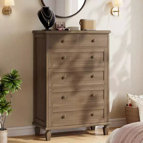 47 Zoll hohe Kommode mit 6 Schubladen - Vintage-Holzkommode, geschnitzte Griffe und konische Beine - viel Stauraum für Schlafzimmer, Wohnzimmer und Eingangsbereich - moderne Möbel