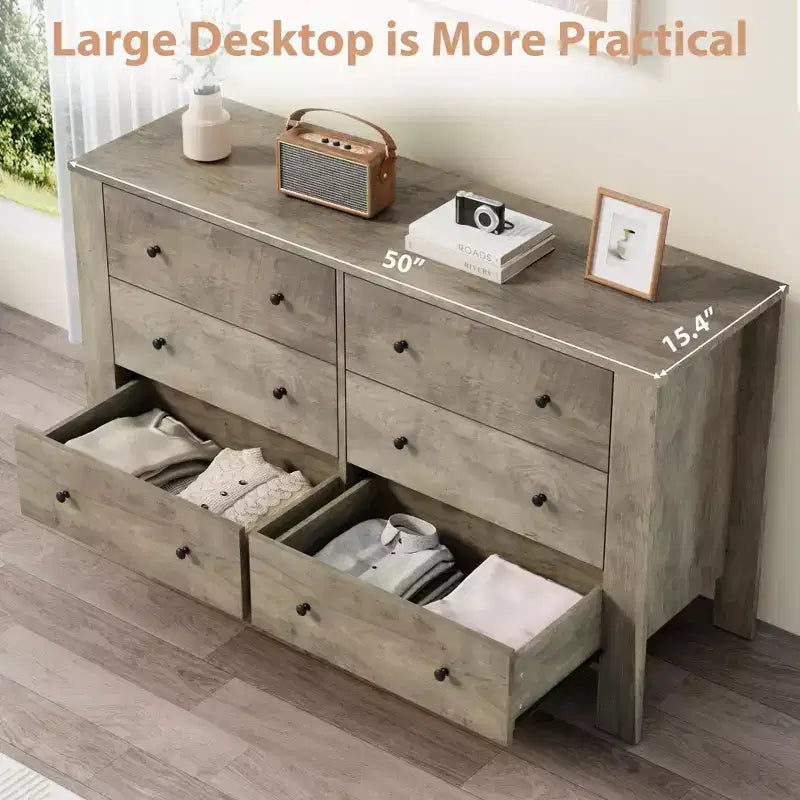 Breite Kommode mit 6 Schubladen fürs Schlafzimmer, moderne Holzkommode mit tiefen Schubladen, Metallknöpfen, ideal für Kinderzimmer, Eingangsbereich und Flur