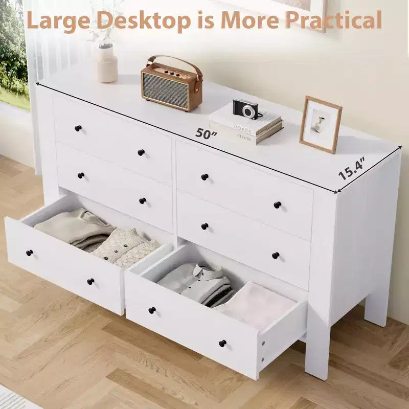 Breite Kommode mit 6 Schubladen fürs Schlafzimmer, moderne Holzkommode mit tiefen Schubladen, Metallknöpfen, ideal für Kinderzimmer, Eingangsbereich und Flur