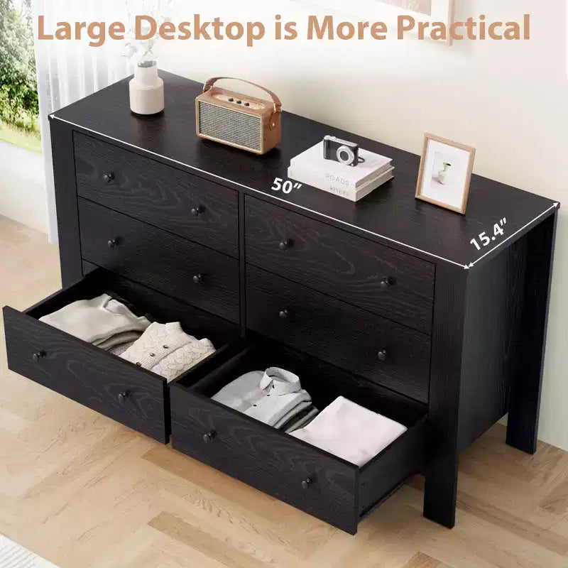 Breite Kommode mit 6 Schubladen fürs Schlafzimmer, moderne Holzkommode mit tiefen Schubladen, Metallknöpfen, ideal für Kinderzimmer, Eingangsbereich und Flur