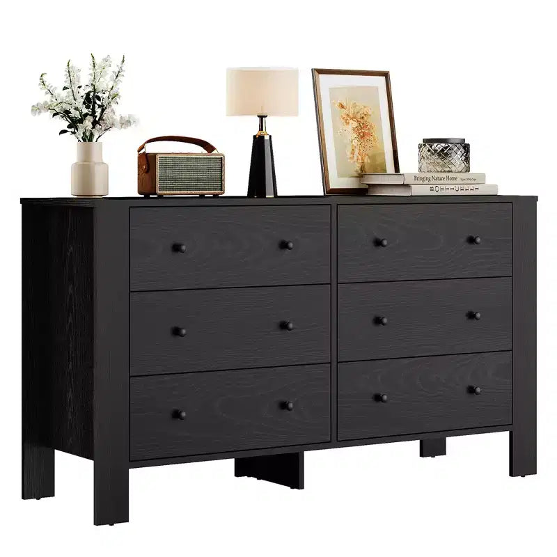 Breite Kommode mit 6 Schubladen fürs Schlafzimmer, moderne Holzkommode mit tiefen Schubladen, Metallknöpfen, ideal für Kinderzimmer, Eingangsbereich und Flur