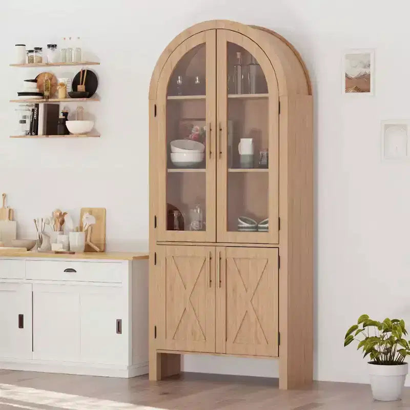 60 hoher, gewölbter Küchenschrank aus Holz, Aufbewahrungsschrank mit 4 großen Schubladen und verstellbarem Einlegeboden, vielseitiger Schrank für Eingangsbereich, Küche und Wohnzimmer