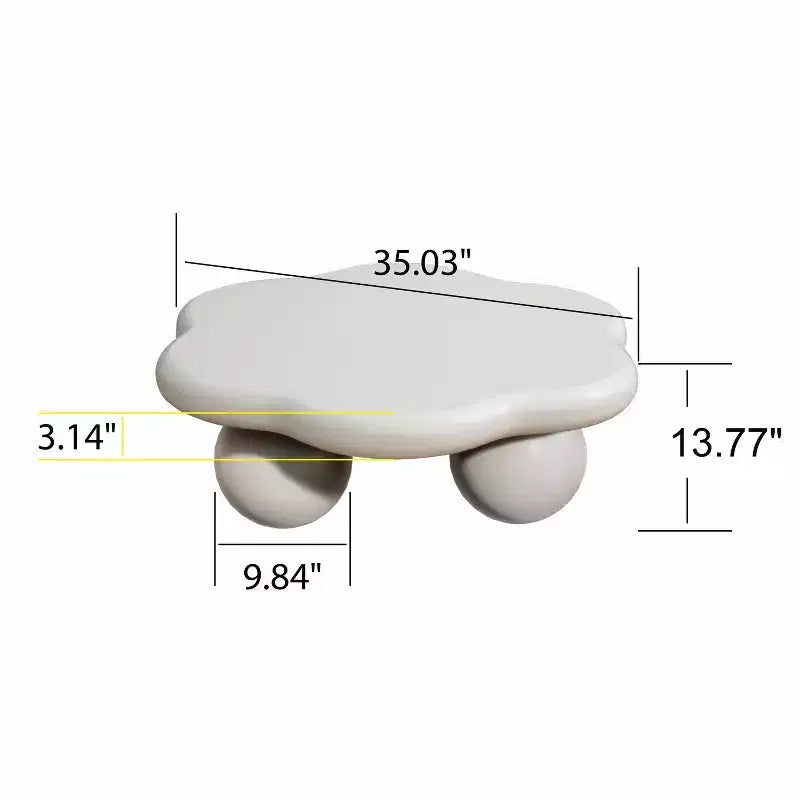Table basse moderne minimaliste de 35 pouces en forme de pétales, avec pieds sphériques, idéale pour les petits appartements et les espaces réduits du salon, blanc crème