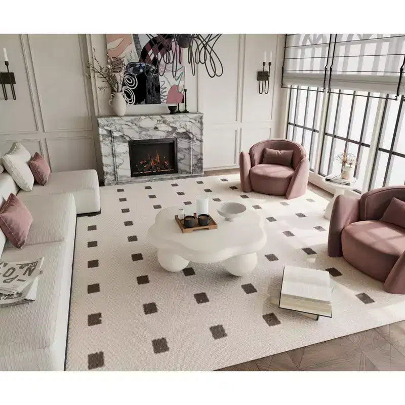 Mesa de centro moderna y minimalista de 35 pulgadas con forma de pétalo y patas esféricas; ideal para ahorrar espacio en salas de estar de apartamentos pequeños, blanco crema