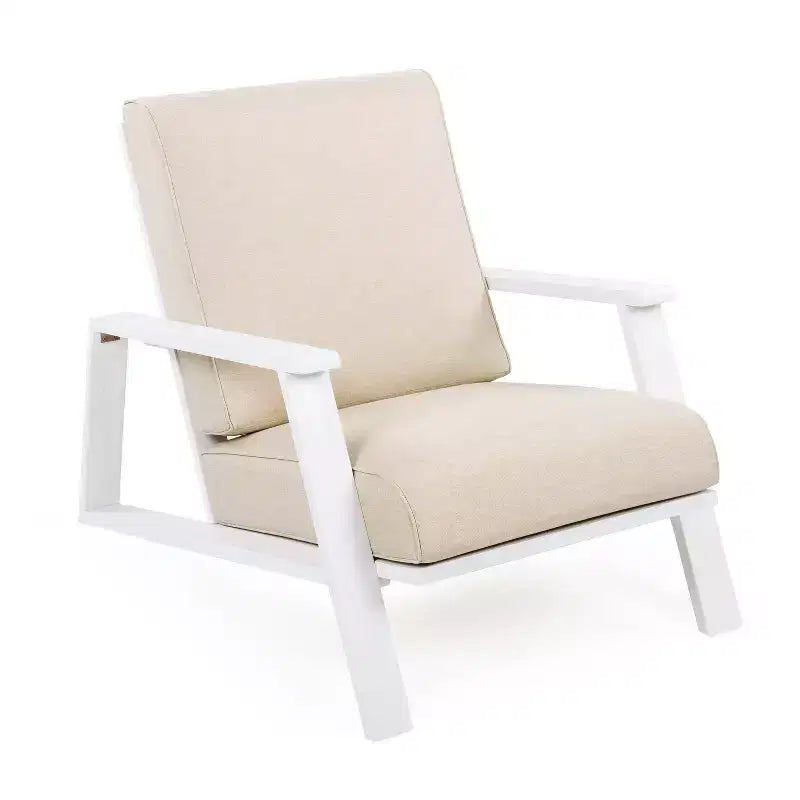Fauteuil de détente d’extérieur avec coussin, fauteuil de jardin moderne avec structure solide, confortable, pour patio, jardin, balcon