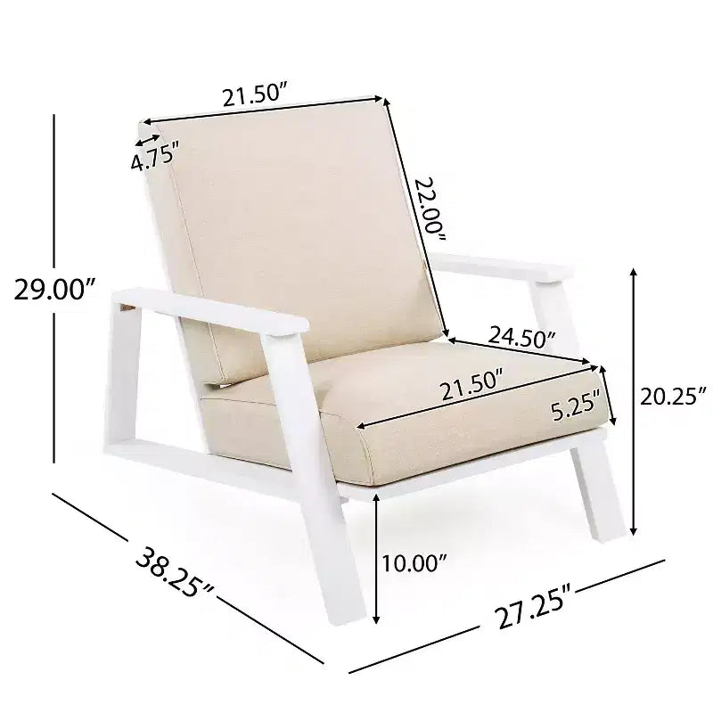 Fauteuil de détente d’extérieur avec coussin, fauteuil de jardin moderne avec structure solide, confortable, pour patio, jardin, balcon