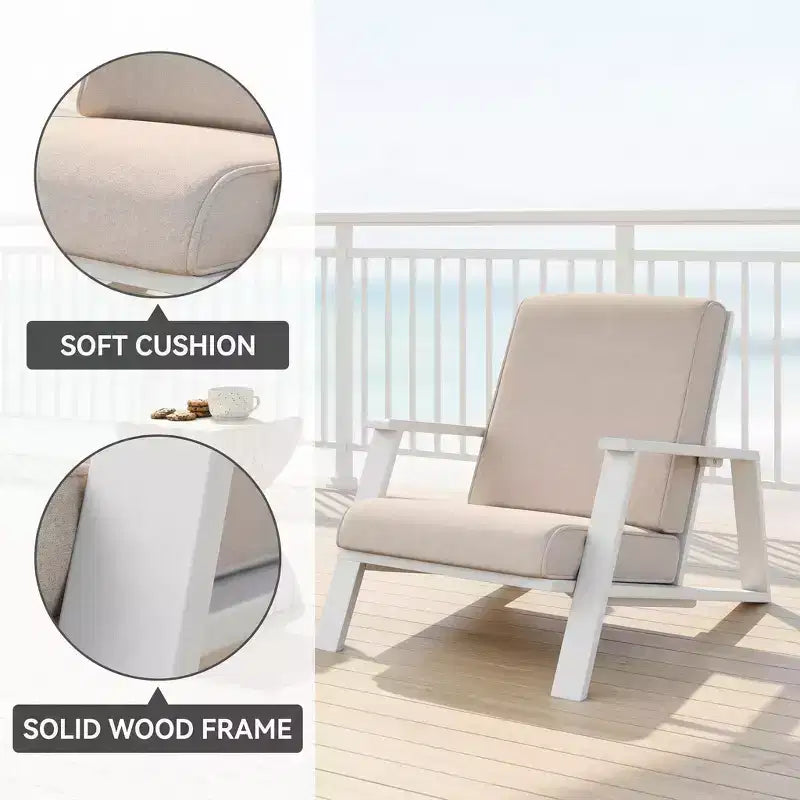 Fauteuil de détente d’extérieur avec coussin, fauteuil de jardin moderne avec structure solide, confortable, pour patio, jardin, balcon