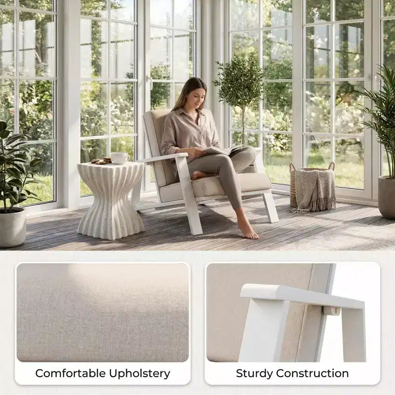 Fauteuil de détente d’extérieur avec coussin, fauteuil de jardin moderne avec structure solide, confortable, pour patio, jardin, balcon