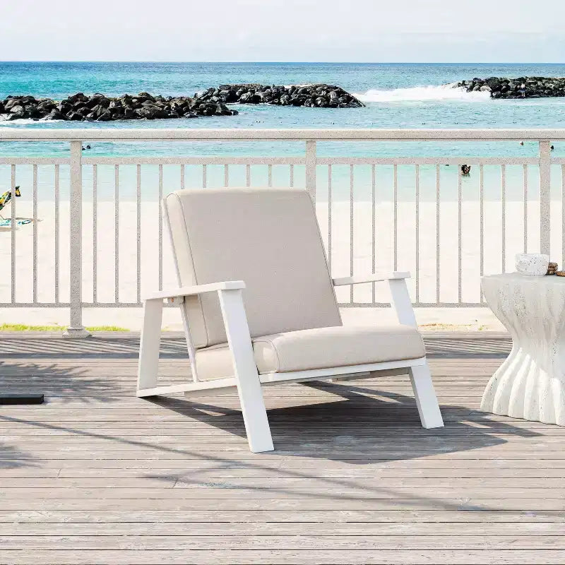 Fauteuil de détente d’extérieur avec coussin, fauteuil de jardin moderne avec structure solide, confortable, pour patio, jardin, balcon