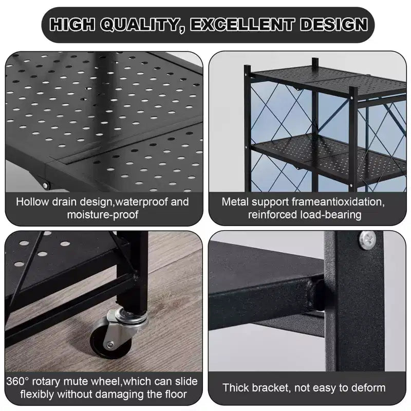 Estantería plegable de almacenamiento de 5 niveles con ruedas, estantería metálica móvil resistente para cocina, garaje y despensa, no requiere montaje