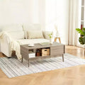 Table basse de style campagnard avec rangement, table d’appoint rustique cannelée de 39.4 avec tiroir et étagère ouverte pour le salon