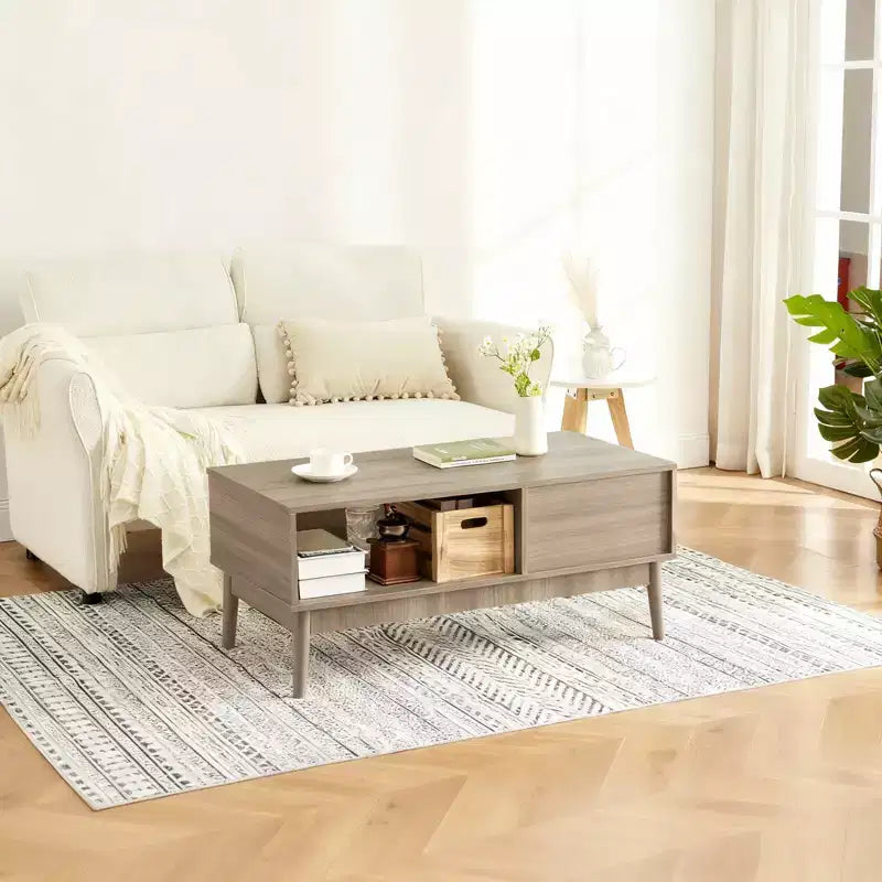 Table basse de style campagnard avec rangement, table d’appoint rustique cannelée de 39.4 avec tiroir et étagère ouverte pour le salon