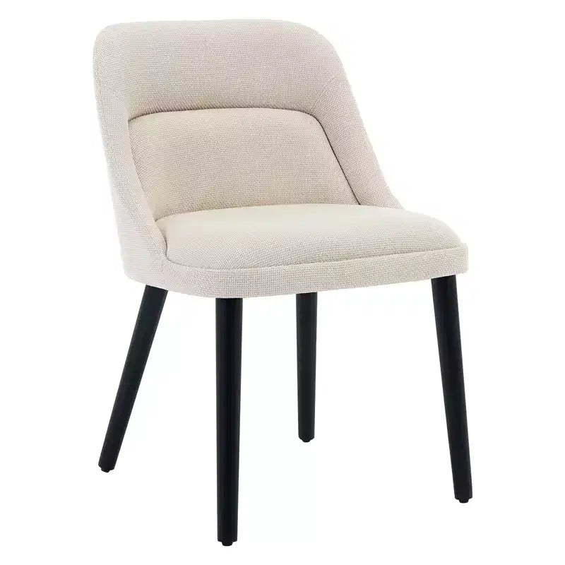 Chaises de salle à manger rembourrées, lot de 2, style mi-siècle, tissu de lin matelassé, pieds en bois robustes, pour cuisine, salle à manger, salon ou restaurant, beige