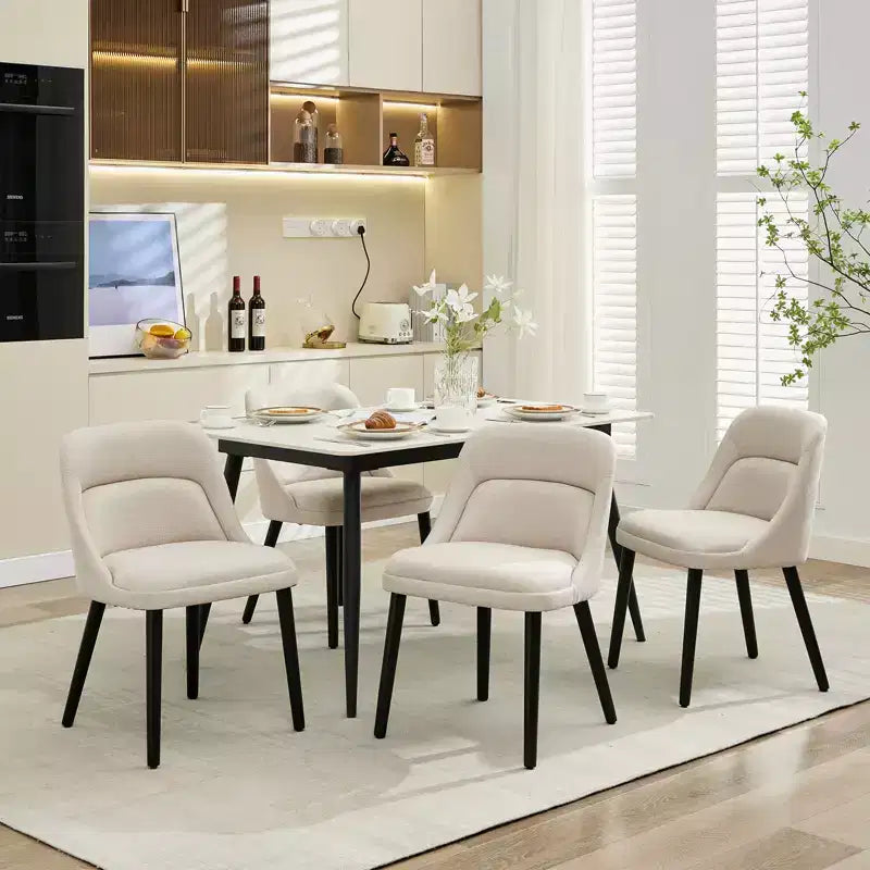 Chaises de salle à manger rembourrées, lot de 2, style mi-siècle, tissu de lin matelassé, pieds en bois robustes, pour cuisine, salle à manger, salon ou restaurant, beige