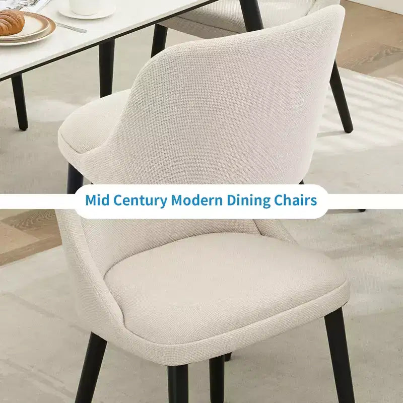 Chaises de salle à manger rembourrées, lot de 2, style mi-siècle, tissu de lin matelassé, pieds en bois robustes, pour cuisine, salle à manger, salon ou restaurant, beige