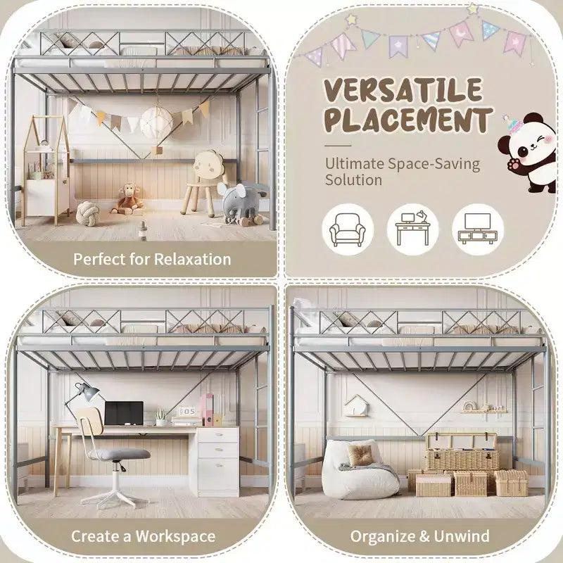 Lit superposé à deux lits jumeaux, garde-corps enveloppant, cadre entièrement en métal très robuste, conception gain de place avec espace sous le lit, montage en 30 minutes, sans sommier requis