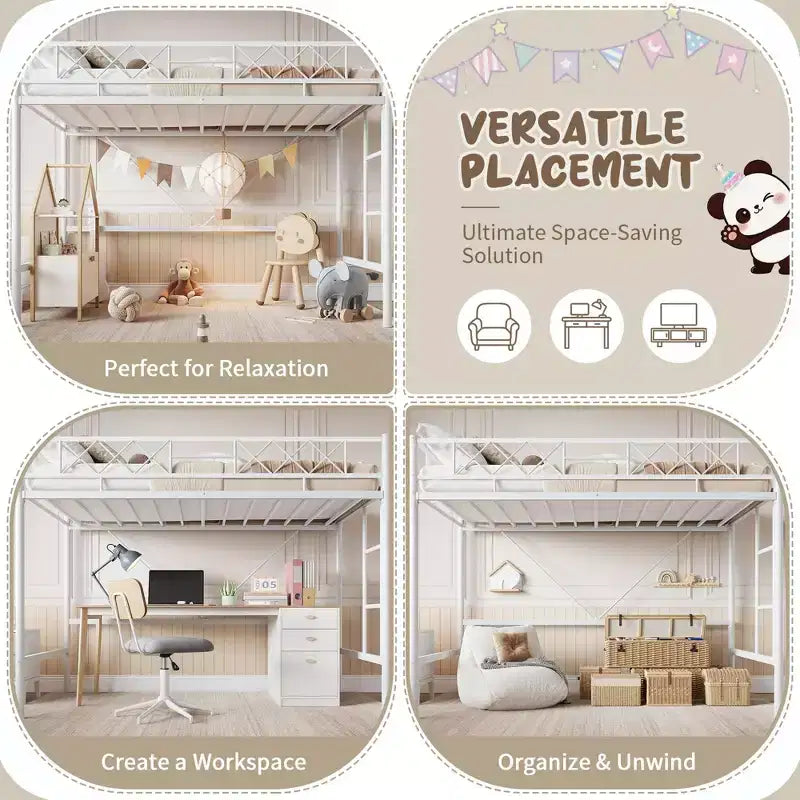 Lit superposé à deux lits jumeaux, garde-corps enveloppant, cadre entièrement en métal très robuste, conception gain de place avec espace sous le lit, montage en 30 minutes, sans sommier requis